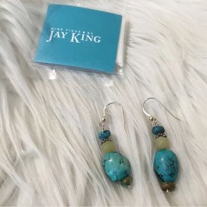 VINTAGE J King Natural Turquoise & Gemstone Dangle Earrings- LIKE NEW